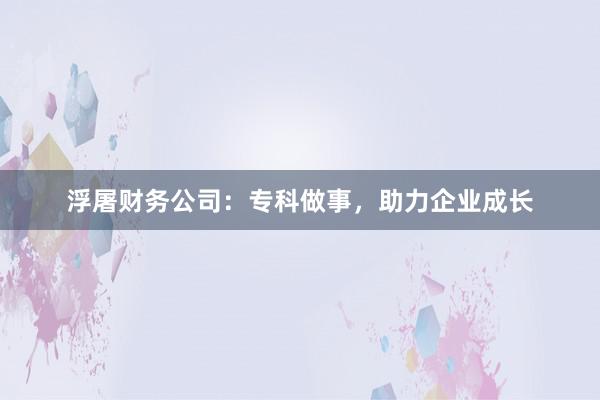 浮屠财务公司：专科做事，助力企业成长